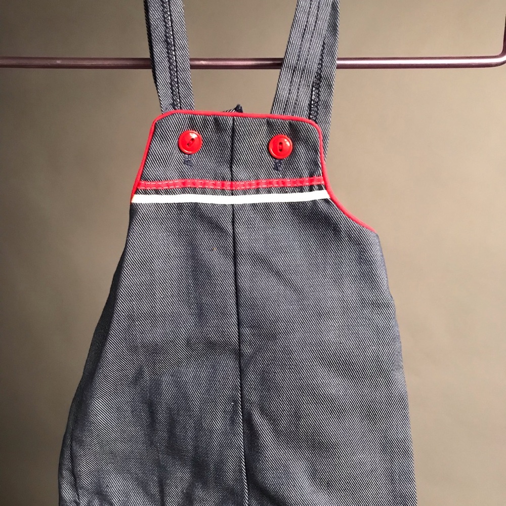 Stylish Kids Overalls in Gray with Red Accents 1970 vintage sears romper